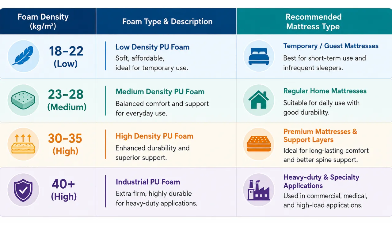 Foam Density Chart for PU Foam Mattresses