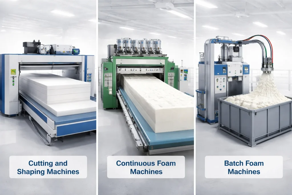 Industrial foam processing machines in action